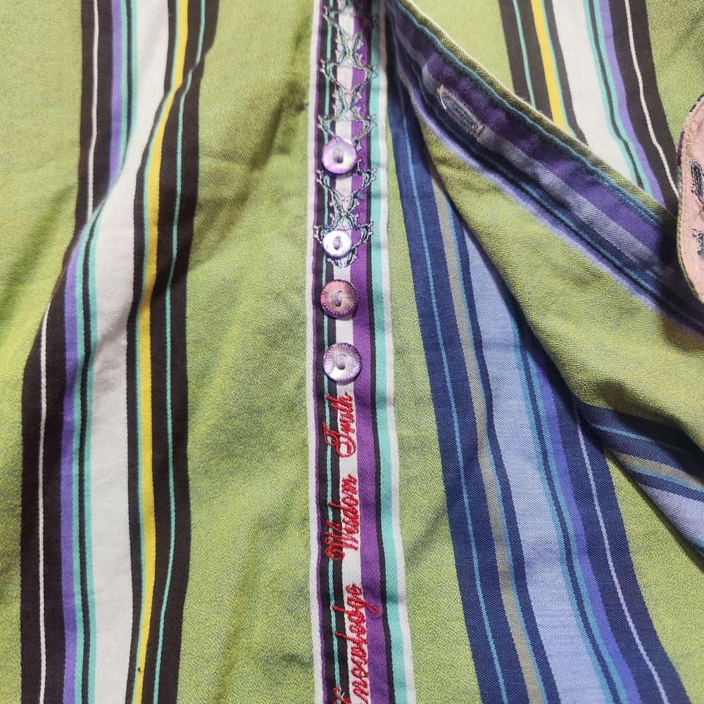Robert Graham Mens Large Green Striped Button Up Shirt with Turn Cuffs - Picture 3 of 16